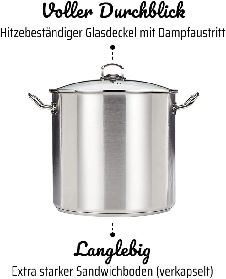 GSW 643474 Profi Jumbotopf mit Glasdeckel 30x28cm / ca. 20,0 Liter, Edelstahl, Silber, 30 cm , 1er P