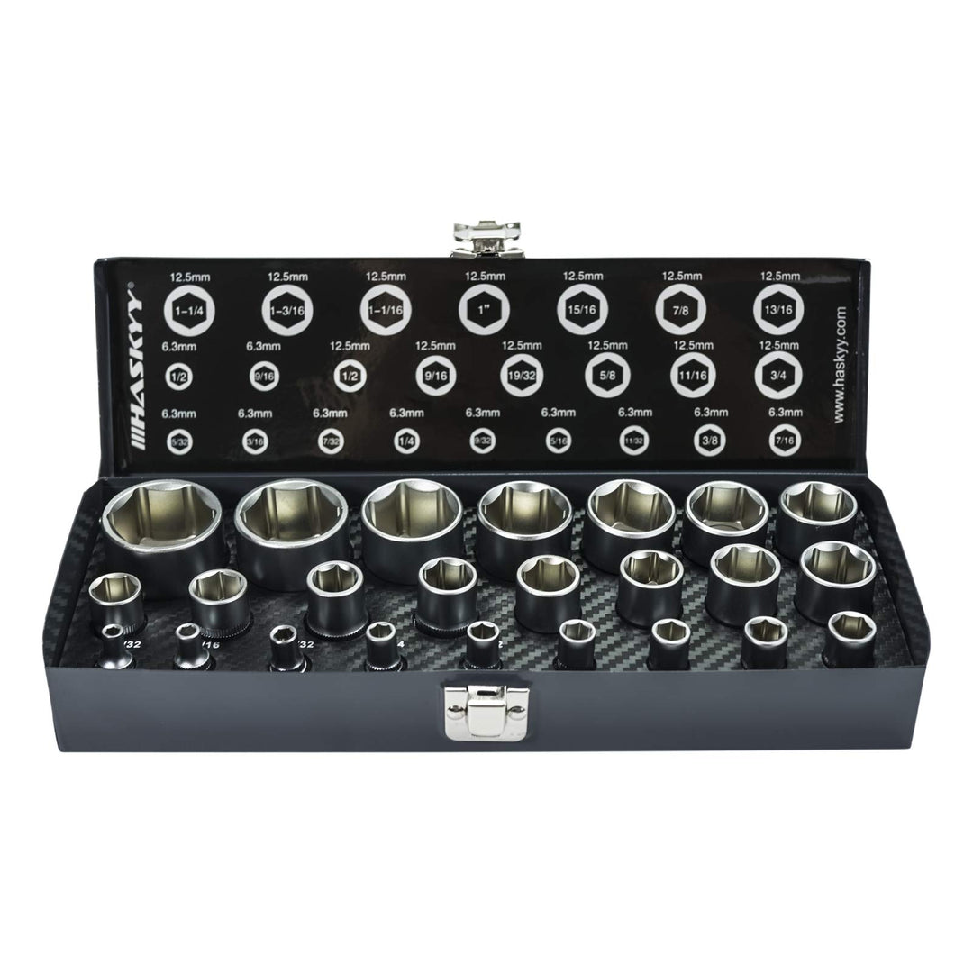 24tlg Zoll Stecknüsse I Harley-Zoll-Steckschlüssel I 5/32" - 1.1/4" Nusskasten I Werkzeug Satz I Har