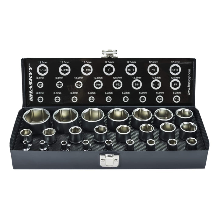 24tlg Zoll Stecknüsse I Harley-Zoll-Steckschlüssel I 5/32" - 1.1/4" Nusskasten I Werkzeug Satz I Har