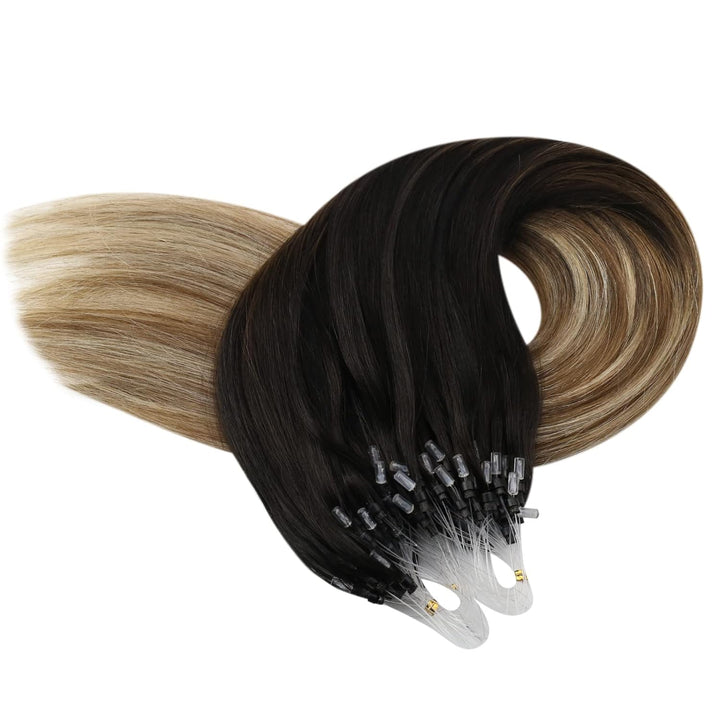 YoungSee Echthaar Extensions Microring Balayage Microring Extensions Braun Ombre Blond Microring Ext