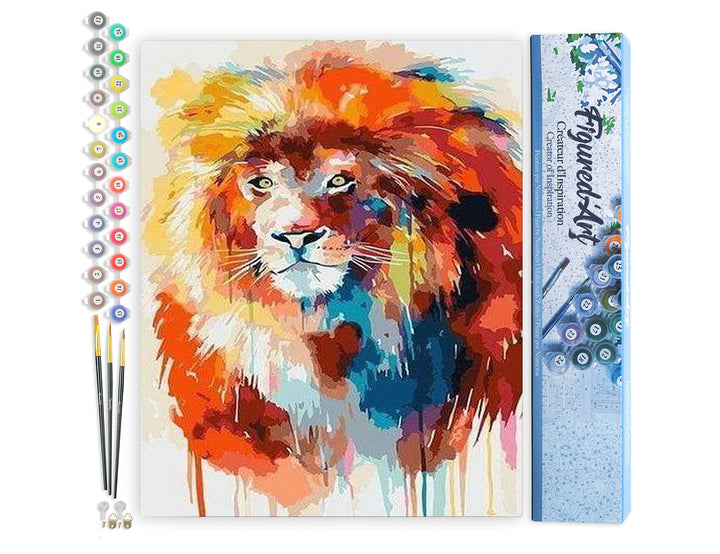 Figured'Art Malen Nach Zahlen Erwachsene Bunter Löwe - Paint by Numbers Basteln DIY Bastelset 40x50c