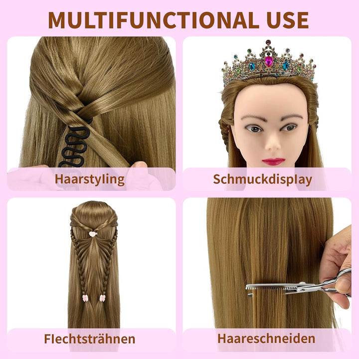 28" Frisierkopf Mit Synthetikfaser-Haar Trainingsköpfe Für Friseure Für Flecht Schneide Styling Übun