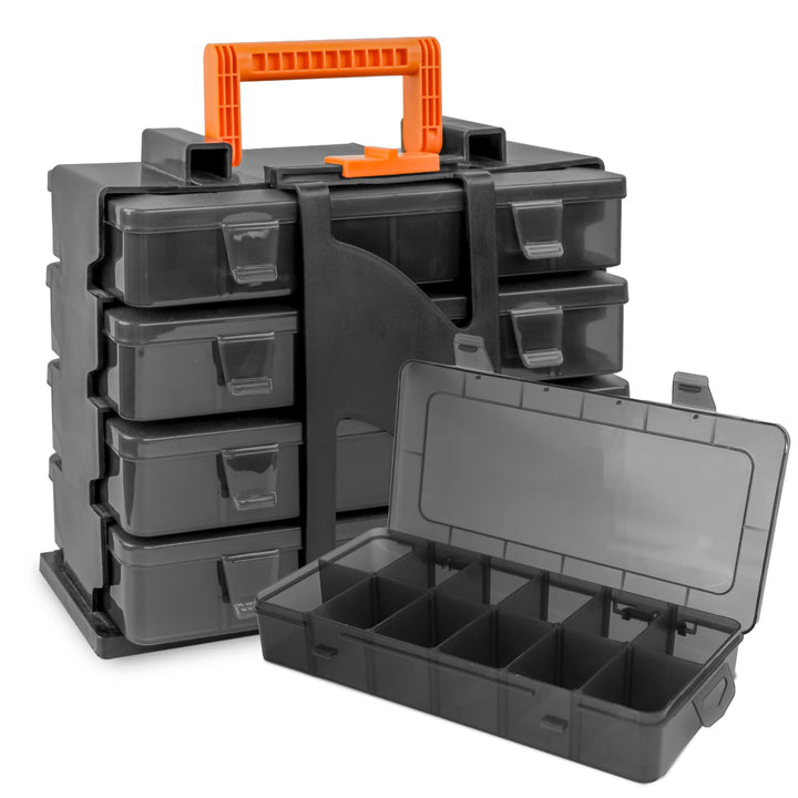 ZKH Sortierbox 30x20x21 cm, 4x Sortimentskasten, 4x12 herausnehmbare Fächer, Material PP, Sichere Au