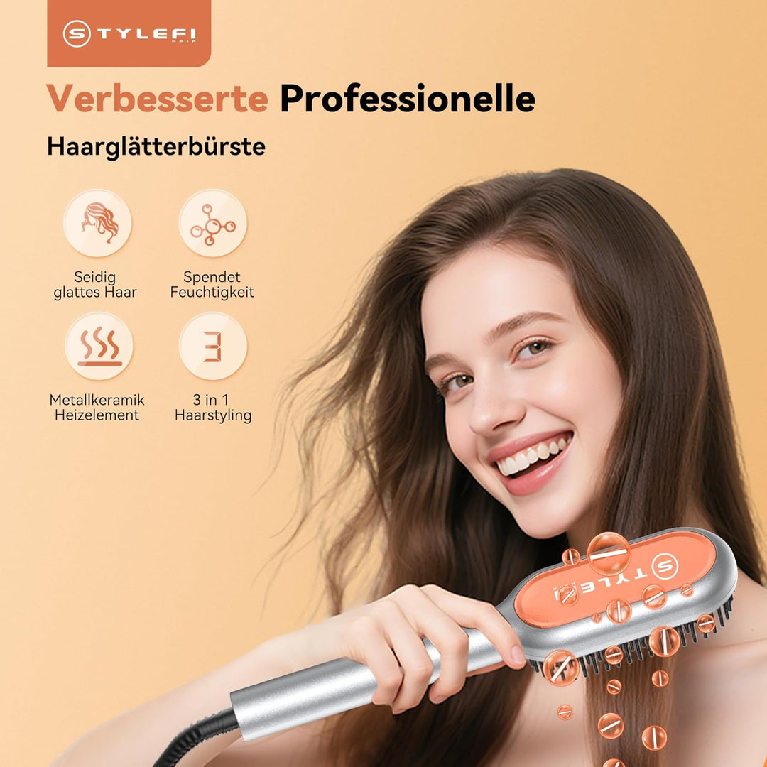 Glätteisen Haarglätter Bürste, Kompakte Heizbürste, Glattes Styling Leicht, Glatteiseisen für Schnel