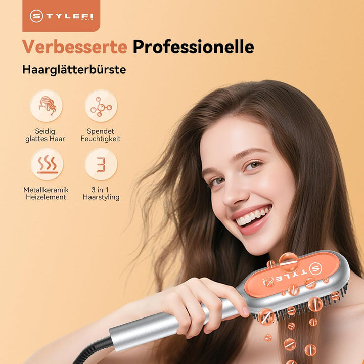Glätteisen Haarglätter Bürste, Kompakte Heizbürste, Glattes Styling Leicht, Glatteiseisen für Schnel