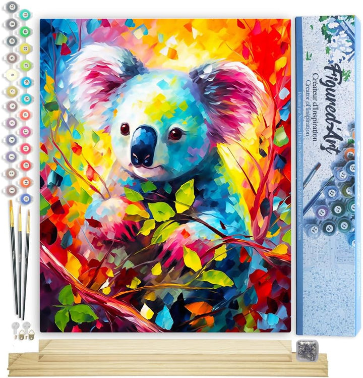 Figured'Art Malen Nach Zahlen Erwachsene Mit Rahmen Koala Farbenfroh Abstrakt - Paint by Numbers Bas