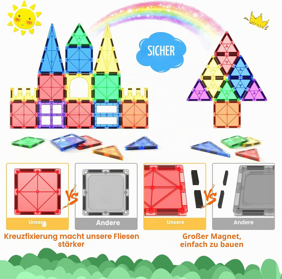Coodoo Magnetische Fliesen Spielzeug für Kinder, Einsteigerset Magnetblöcke für Kleinkinder Magnetsp