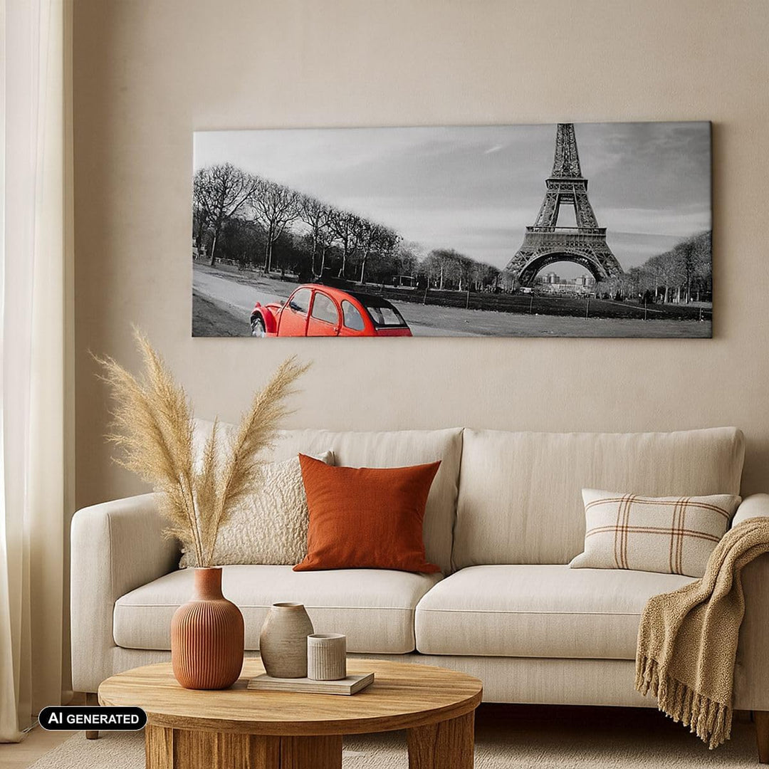 Wandbilder Dekoration Wohnzimmer Auto Eiffle Kultur Architektur Panorama Bilder auf Leinwand 120x50c