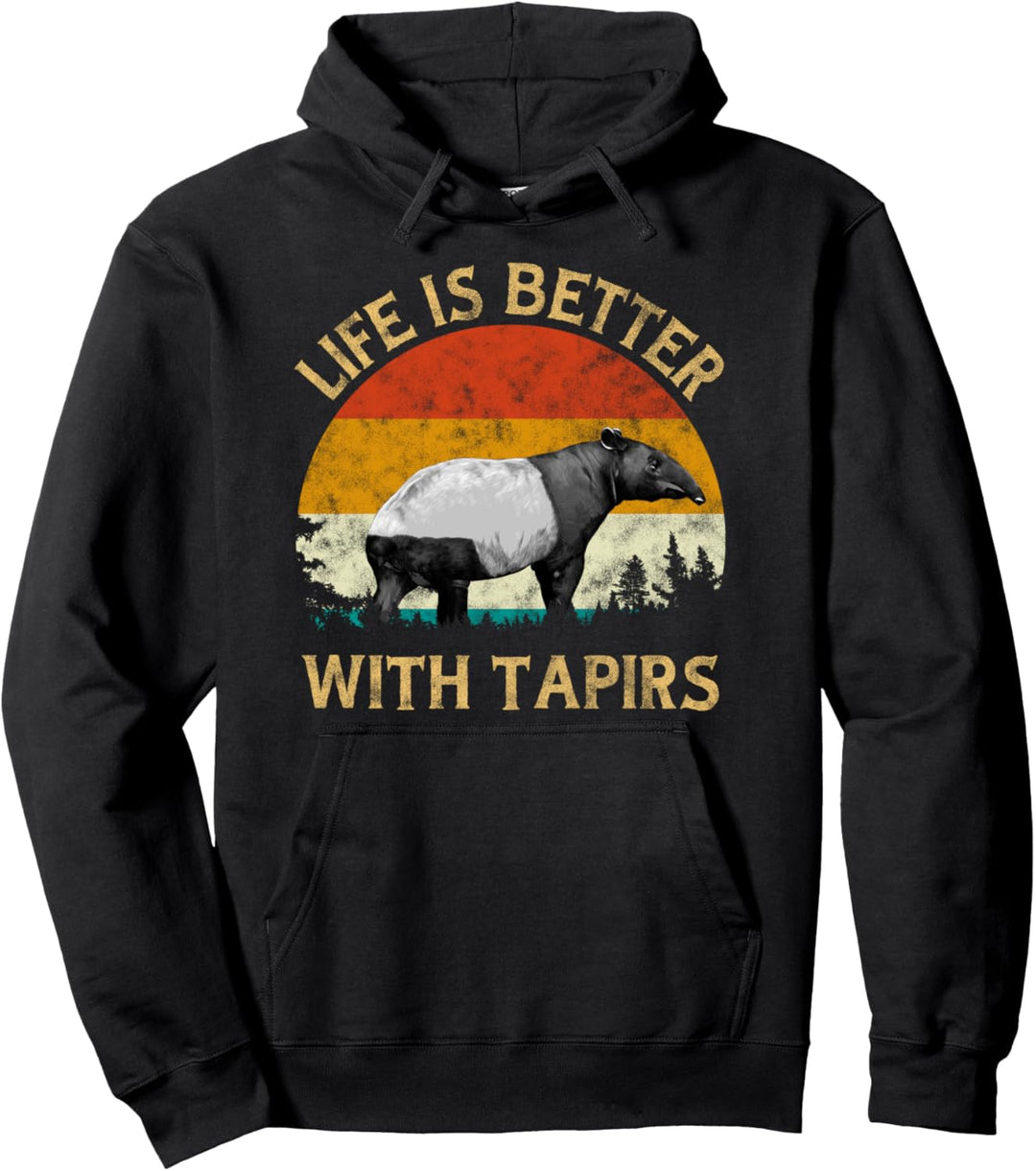 Tapir Lover Retro Vintage Tapir Sunset Tree Life With Tapirs Pullover Hoodie