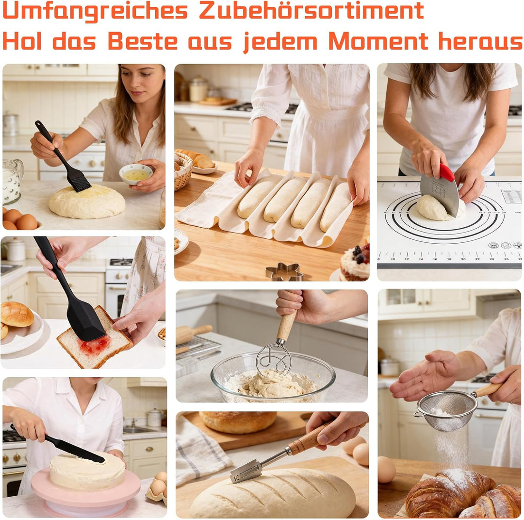 LINMAGCO Emaillierte Brotbackform aus Gusseisen, Brotbackform mit Deckel inkl, zwei runde Backfächer
