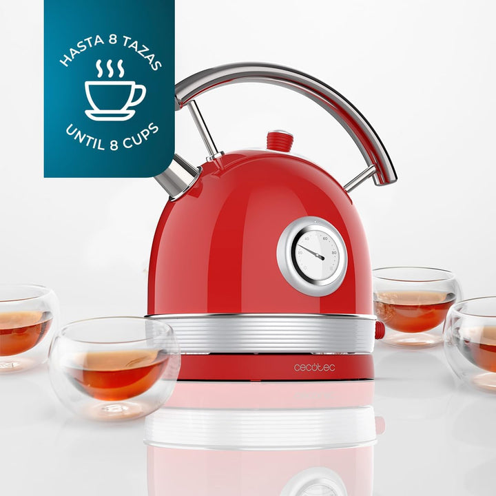 Cecotec Wasserkocher mit 1,8 Liter Fassungsvermögen Thermosense 420 Vintage Light Red. 2200 W, Fassu