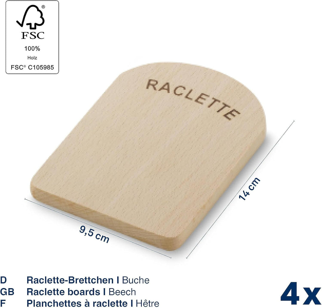 Kela Set 4teilig BAAR, Brettchen Holz 14 x 9,5 cm, Buchenholz, Zubehör Untersetzer, Raclette Parkpla
