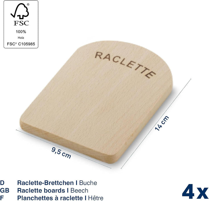 Kela Set 4teilig BAAR, Brettchen Holz 14 x 9,5 cm, Buchenholz, Zubehör Untersetzer, Raclette Parkpla