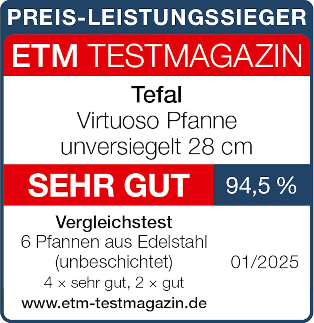 Tefal Virtuoso Bratpfanne 28 cm, Edelstahlpfanne unbeschichtet, Pfanne Induktion, langlebig, hochwer