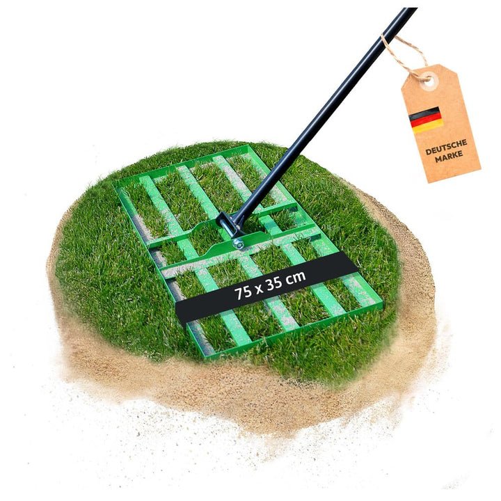 Dönges Rasenrakel 75x35 cm mit 2 Meter Stiel [für den perfekten Rasen] I Ideal zur Rasenpflege, Sand