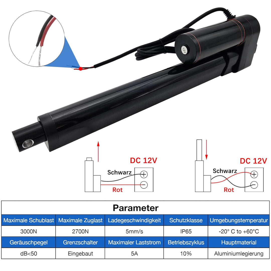 Jvnvlki 200mm Hub 3000N Linearantrieb 12V Linear Actuator Linearmotor 5mm/s Mit Montagebügeln für Li