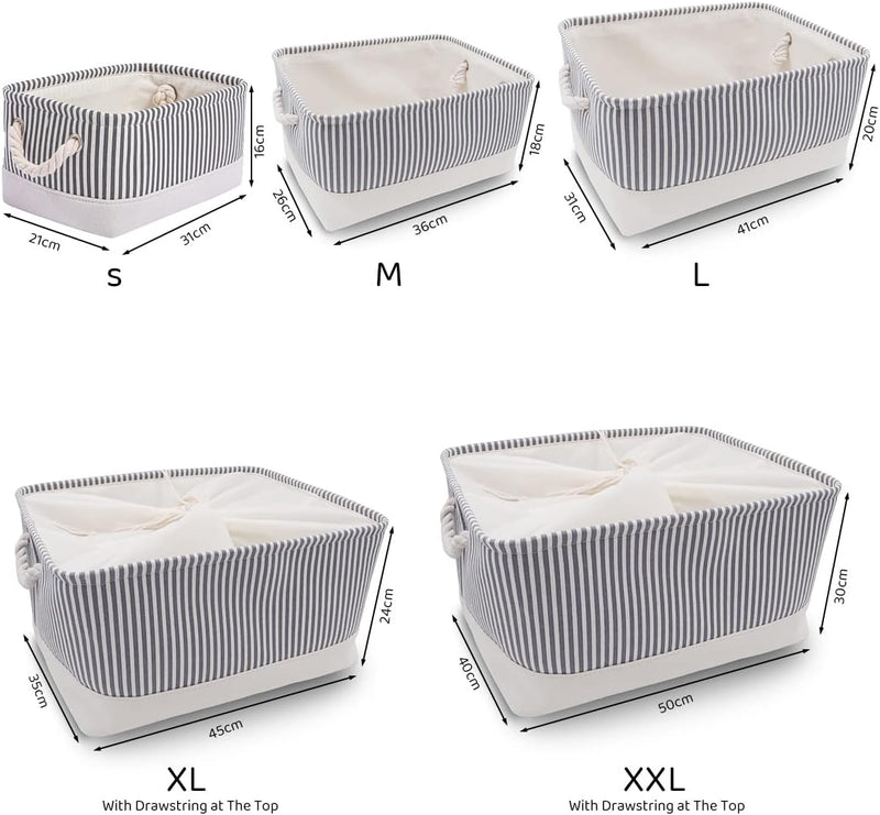 Mangata Faltbare Aufbewahrungsboxen, grosse Stoffkörbe, 3er-Pack (Grauer Streifen, Gross) L Grauer S