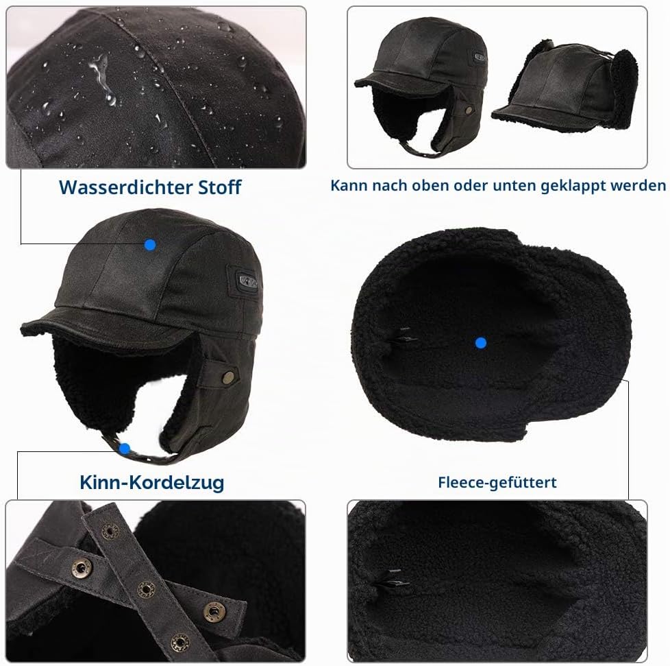 Comhats warme Trappermütze für Herren Kunstleder Hut Unisex Fliegermütze Fellmütze Erwachsenen Männe