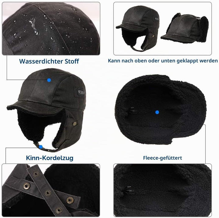Comhats warme Trappermütze für Herren Kunstleder Hut Unisex Fliegermütze Fellmütze Erwachsenen Männe