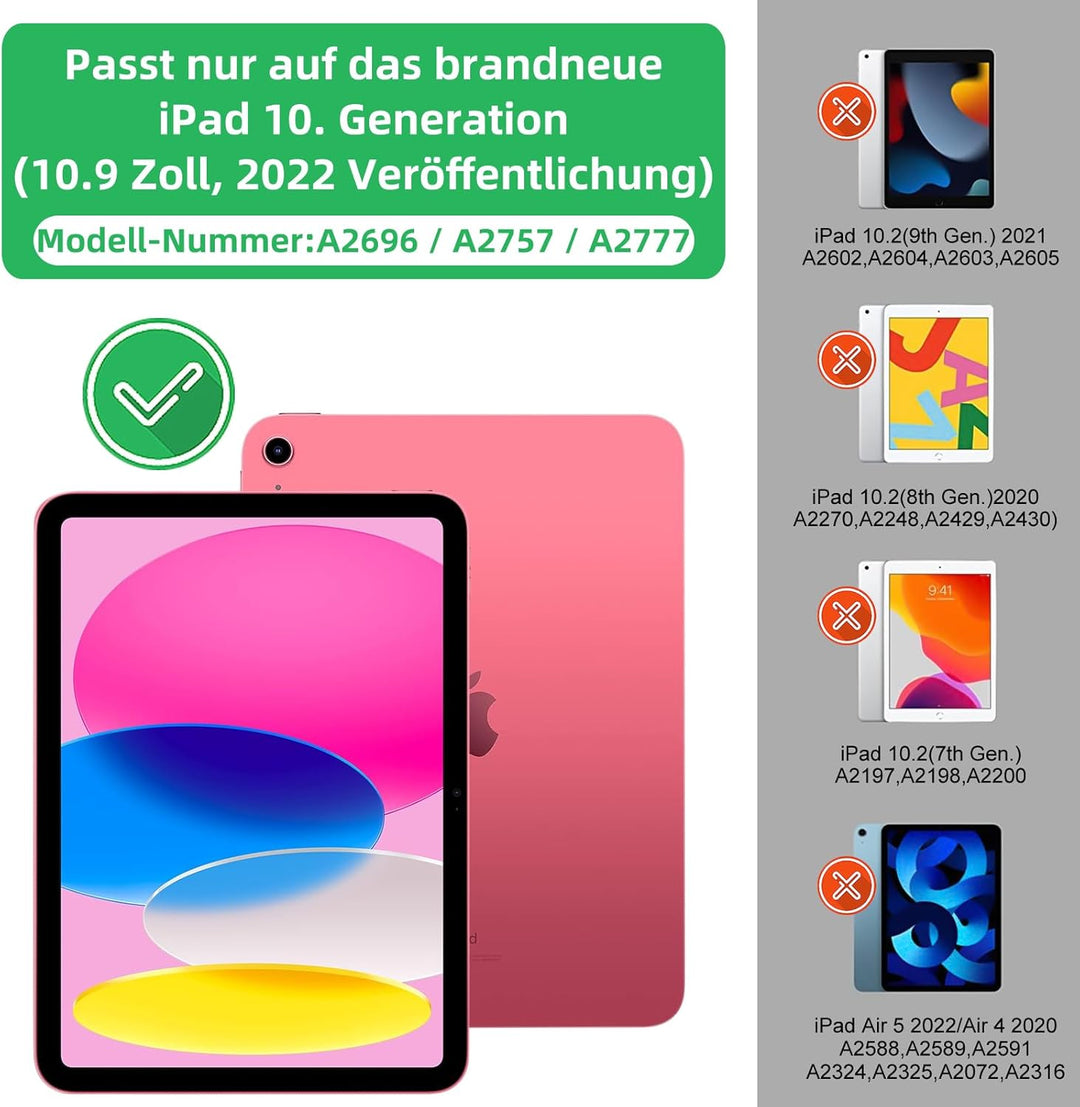 iPad 10th/(A16) 11th Generation Tastatur Hülle für 10.9 Zoll 2022/11 Zoll 2025, Abnehmbare Drahtlose