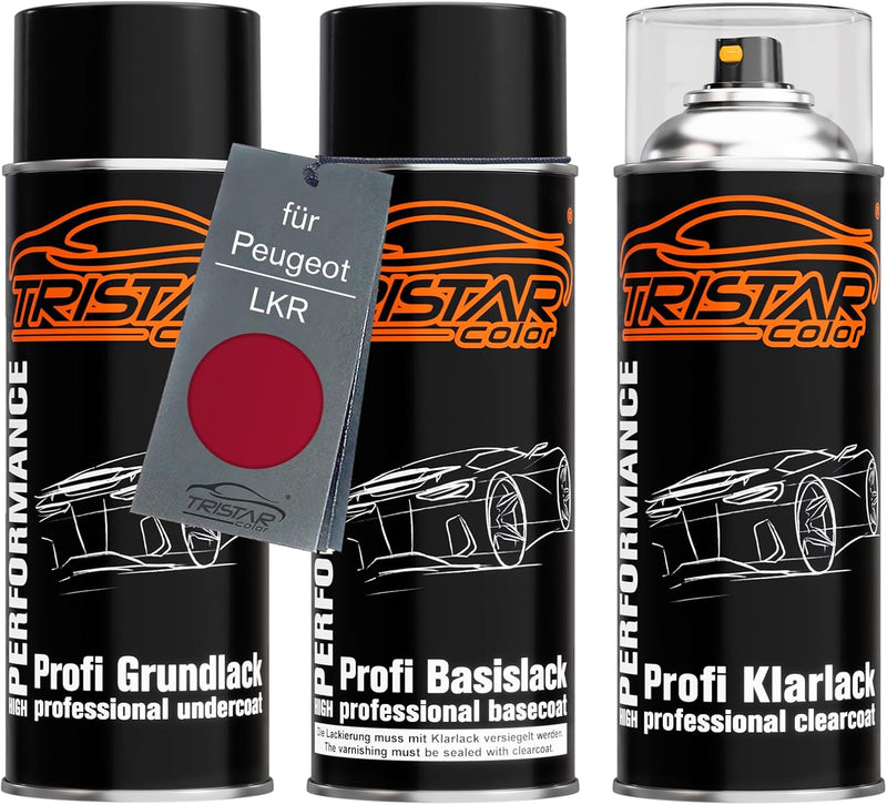 Autolack Spraydosen Set für Peugeot LKR Vermelho Babylone Perol. / Rojo Babylone Perol. Grundlack Ba