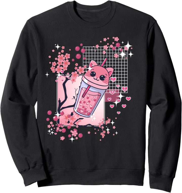 Kawaii Boba Tee Katze Bubble Tea Japanische Anime Sweatshirt