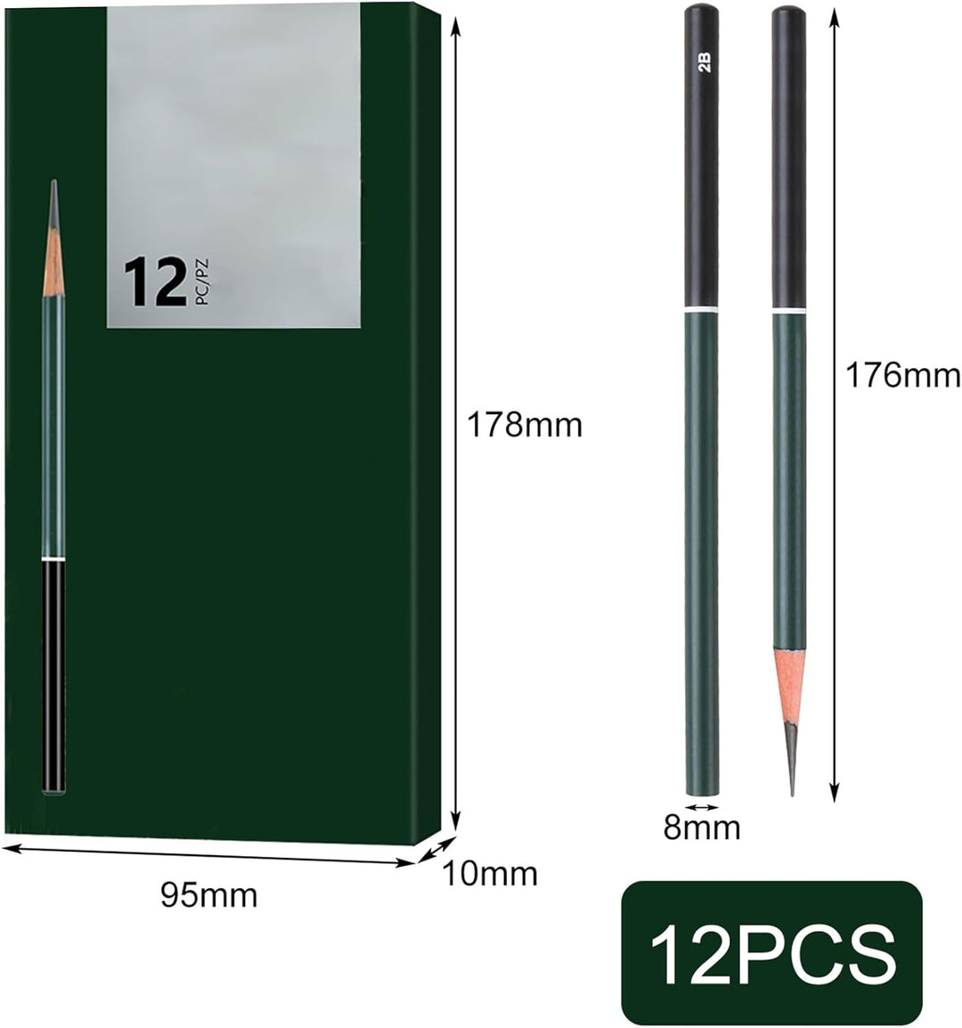 Bleistift Set[12 Stück], 2H F HB B 2B 3B 4B 6B 8B und 3 Zeichenkohlestifte, Hard Charcoal, Medium Ch