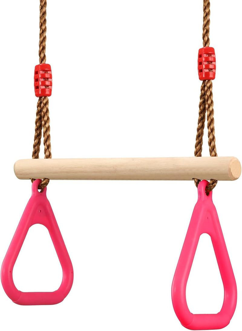 PELLOR Multifunktions Kinderholz Trapeze Schaukel mit Kunststoff Turnringe zum Aufhängen belastbar b