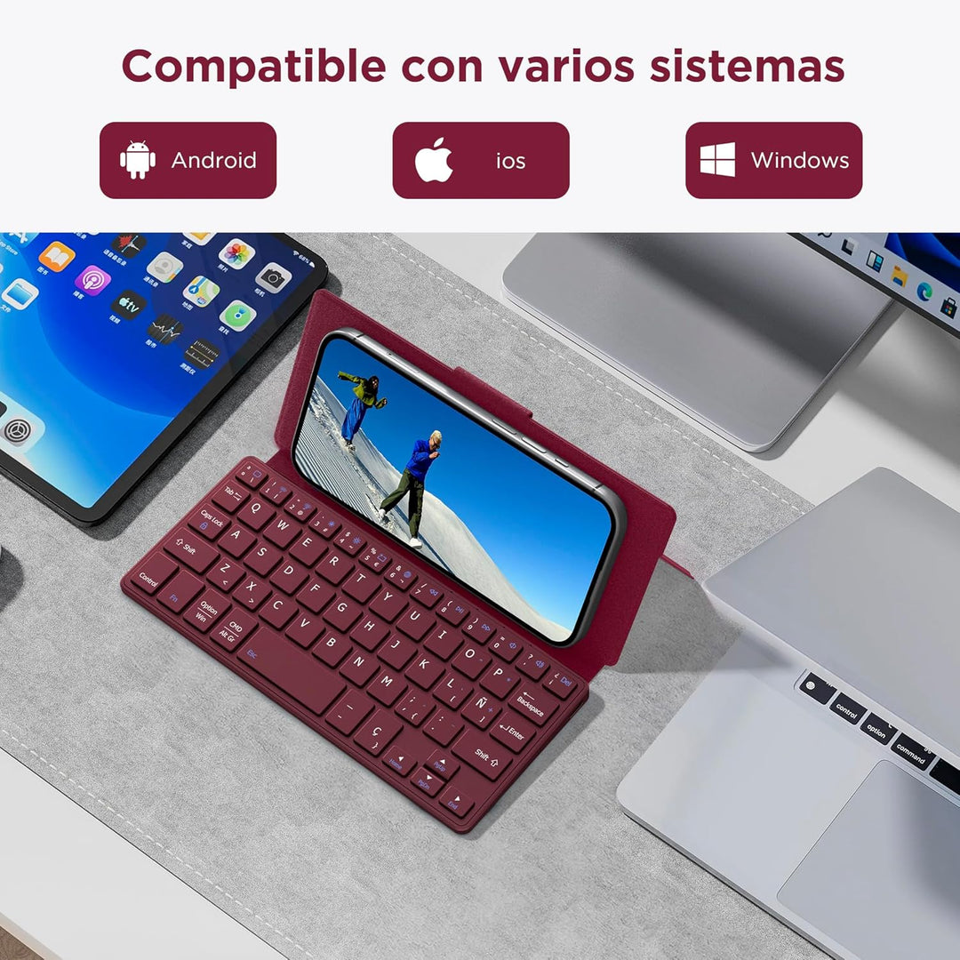 CACOE Bluetooth Tastatur mit Ständer, Mini Tastatur für Handy, Ultraflach, Tragbar, Faltbar, Dual-Ch