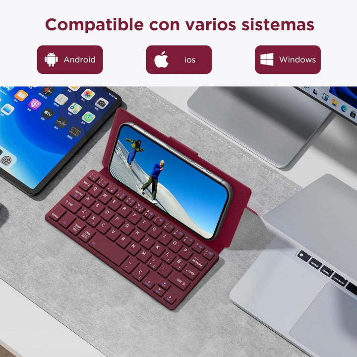 CACOE Bluetooth Tastatur mit Ständer, Mini Tastatur für Handy, Ultraflach, Tragbar, Faltbar, Dual-Ch