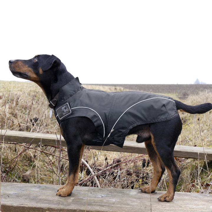 DOGBITE Regenjacke FLEXIBLE SYSTEM Schwarz Mantel für Hunde 25cm