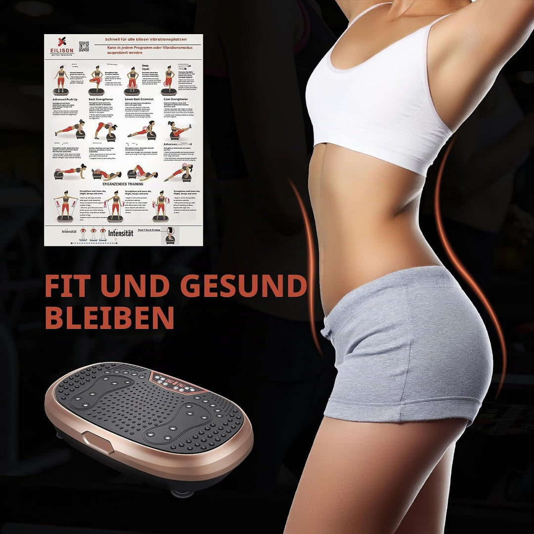 Eilison Ganzkörper-Vibrationsplatten-Workout-Poster – Umfassende Vibrationsplatte Übungsmaschinen-Di