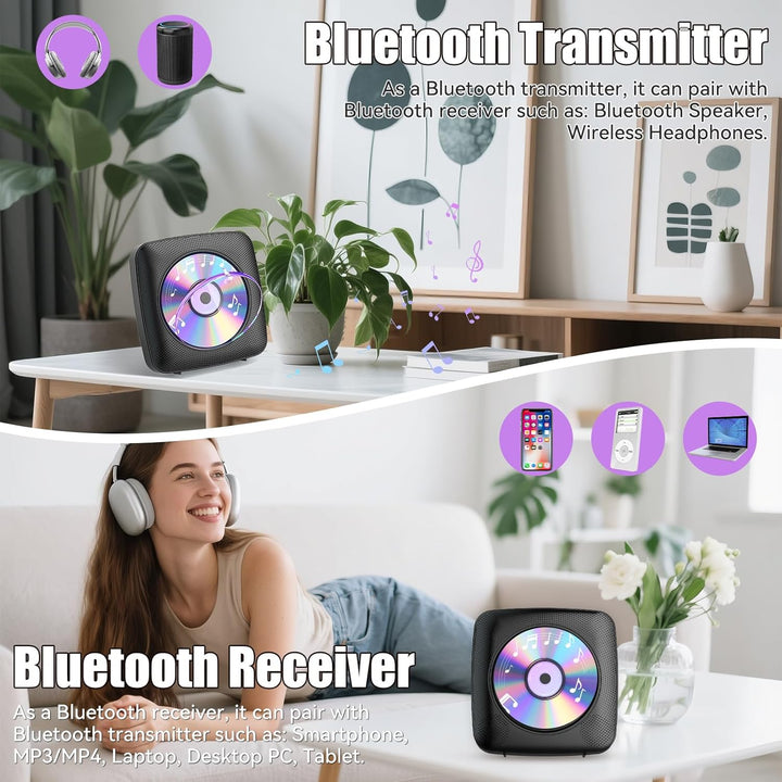 Gueray Desktop CD Player Bluetooth CD-Spieler mit Lautsprechern für Zuhause 1800mAh Tragbarer CD-Pla