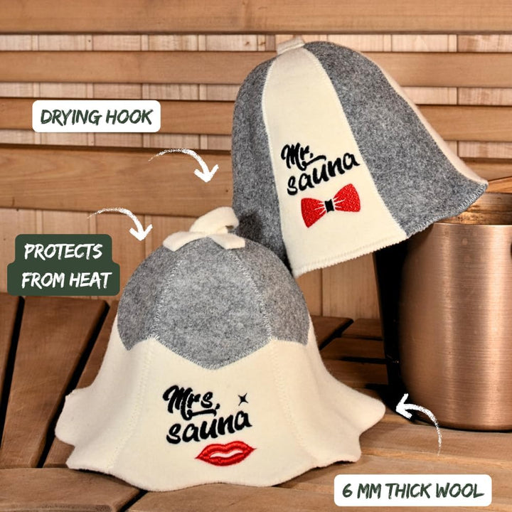 Sauna Guru Saunahut 'Mr and Mrs Sauna' White - 100% organische Wollfilzmützen - Schützen Sie Ihren K
