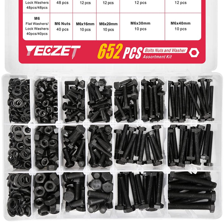 YEEZET 652 Pcs M4 M5 M6 Schrauben Sechskantschrauben Unterlegscheiben Federringe und Muttern Sortime