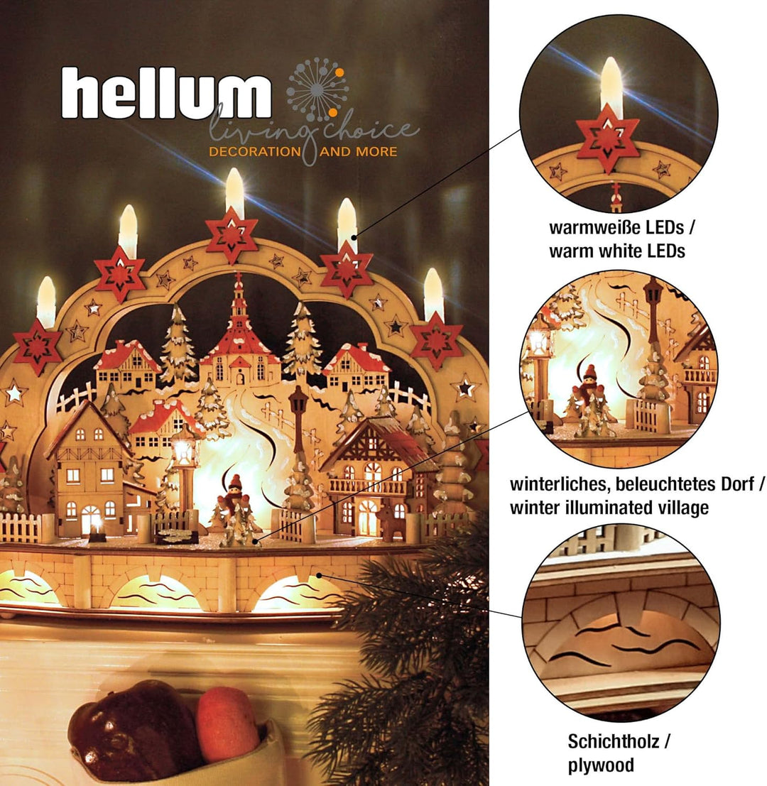 Hellum LED Schwibbogen Weihnachten aus naturfarbenen Holz, mit Timer, Lichterbogen Weihnachten 45x16