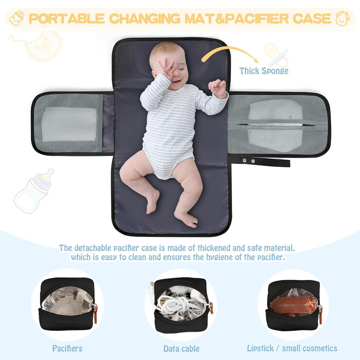RAINSMORE Baby Wickeltasche Gross mit Schnullertasche und Wickelunterlage Multifunktions Babytasche