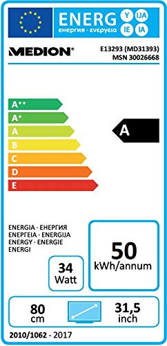 MEDION E13293 Fernseher 80cm/31,5" Zoll HD LED TV DVB-T2 Triple Tuner OSD CI+ A 31,5 Zoll, 31,5 Zoll