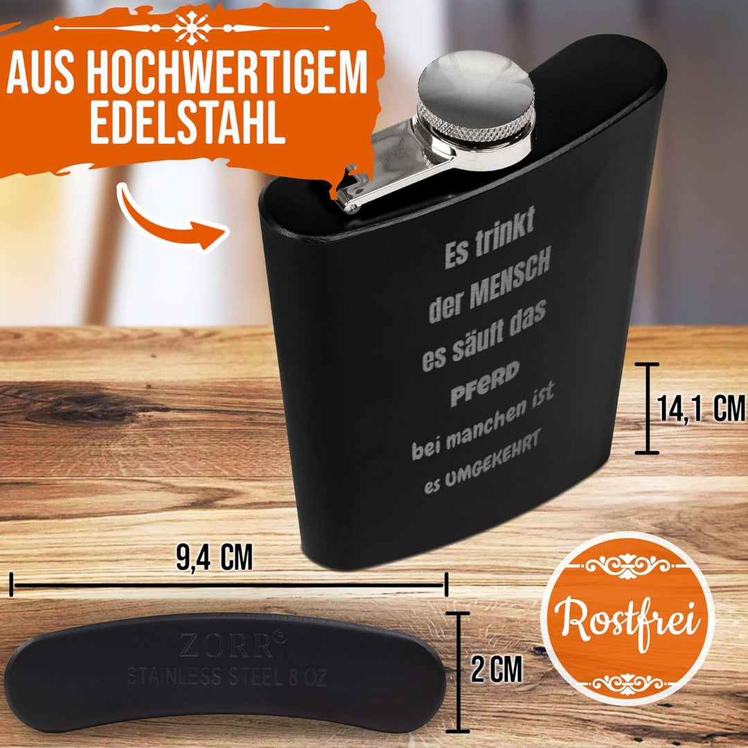 Flachmann mit Gravur aus Edelstahl selbst gestalten - mit Wunschtext gravieren - Geschenkidee für Fr