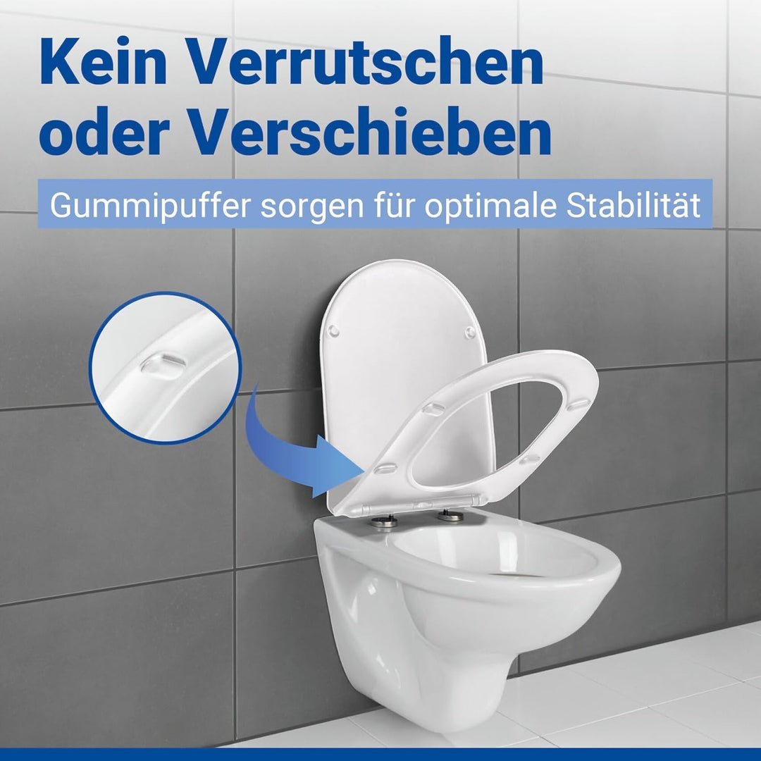 WENKO WC-Sitz Galati, flacher Toilettensitz in D-Form mit Absenkautomatik, aus Duroplast, Fix-Clip-B