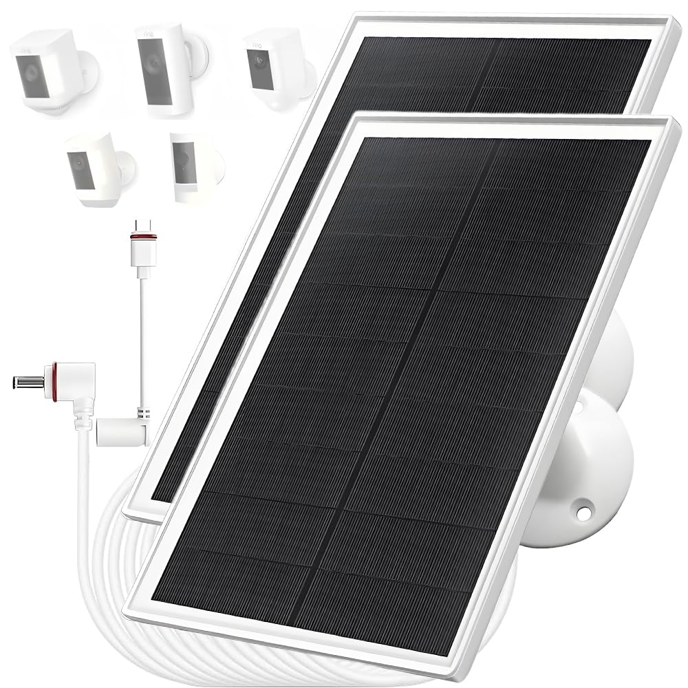 Solarmodul-Ladegerät mit zwei Steckern,DC 3,5x1,35 und USB-C,3m Ladekabel, IP65, kompatibel mit Ring