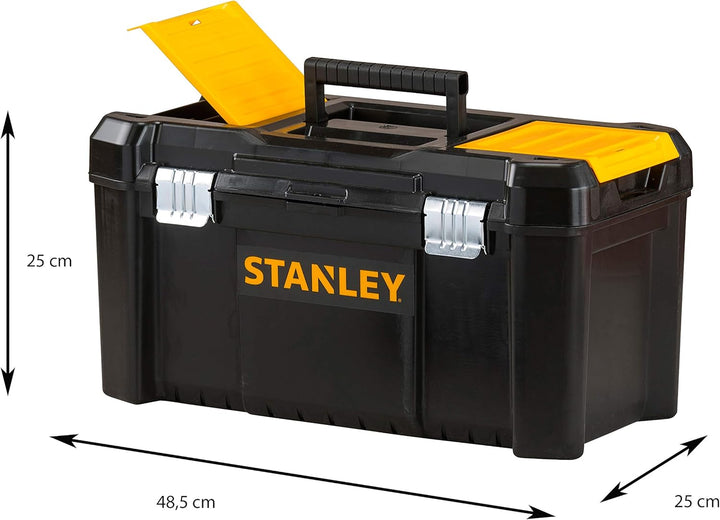 STANLEY Werkzeugkoffer (19", 49x25x25cm, Werkzeugbox mit Metallschliessen, stabiler Organizer aus Ku