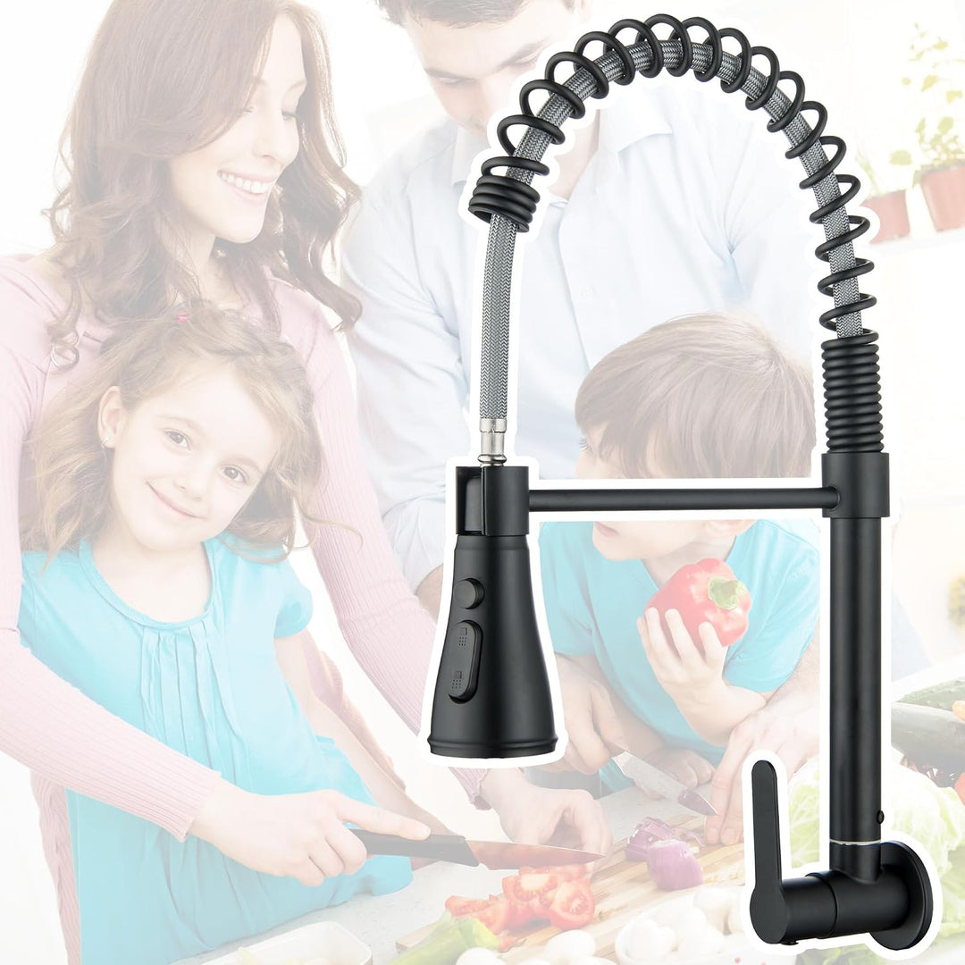 LIWEIKE Wasserhahn Kaltwasser Schwarz, 360° Drehbarer Kaltwasser armaturen mit 3 Strahlarten Wasserh