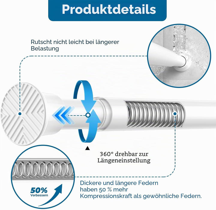 AIZESI Gardinenstange ohne Bohren 60 bis 120 cm, 2 Stück Teleskopstange, Weiss verstellbare Vorhangs