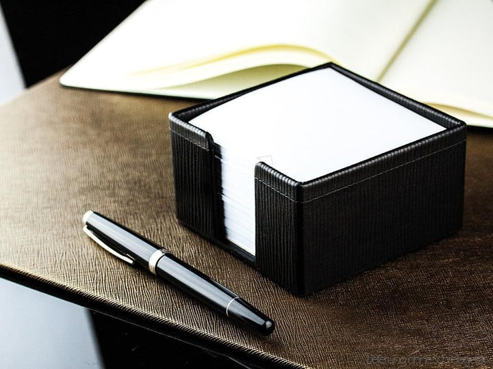 DELMON VARONE - Zettelkasten Premium Leder Manhattan Schwarz - Zettelbox inkl. 500 Blatt Papier, Not