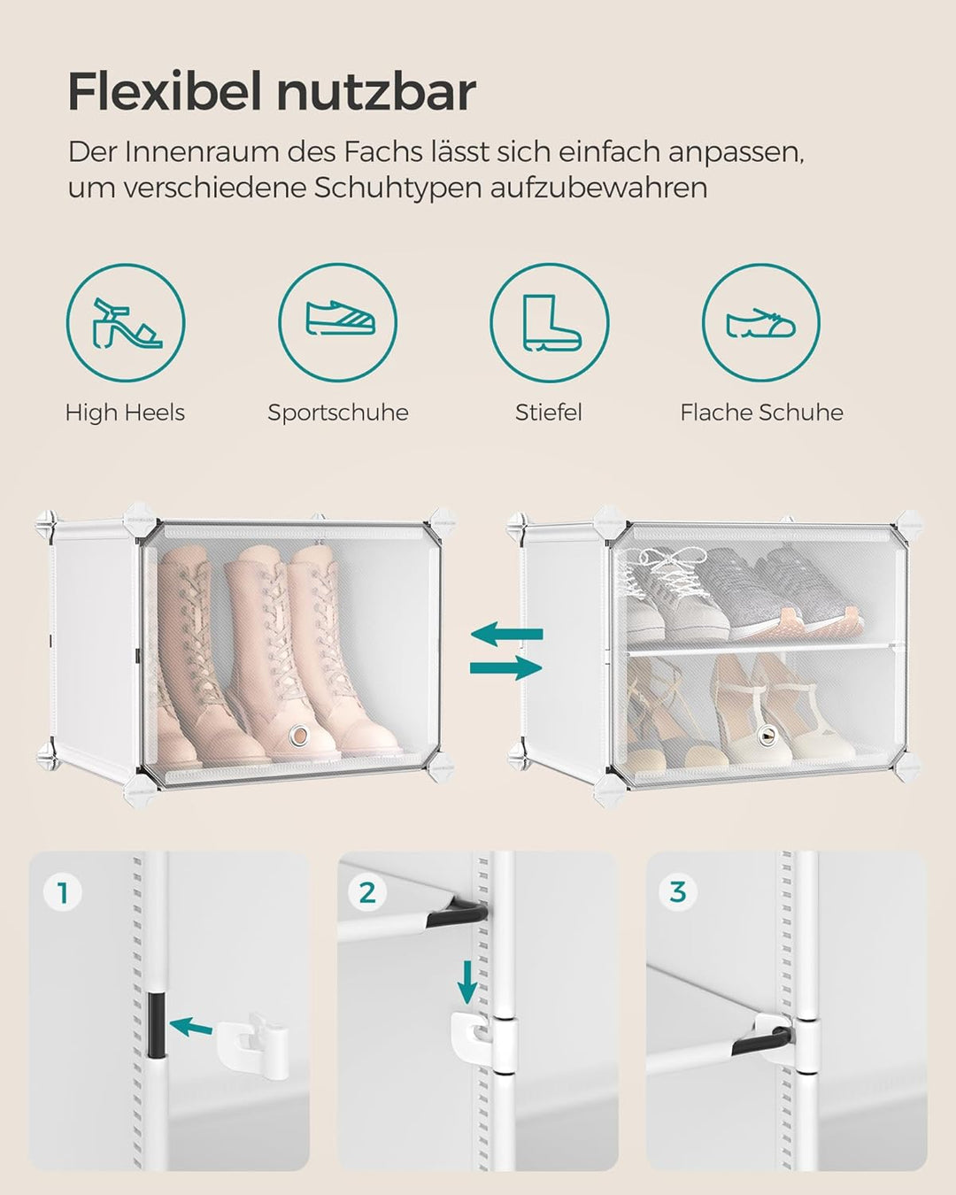 SONGMICS Schuhregal, Schuhschrank, für Garderobe und Eingangsbereich, anpassbar, 4 Fächer, für bis z