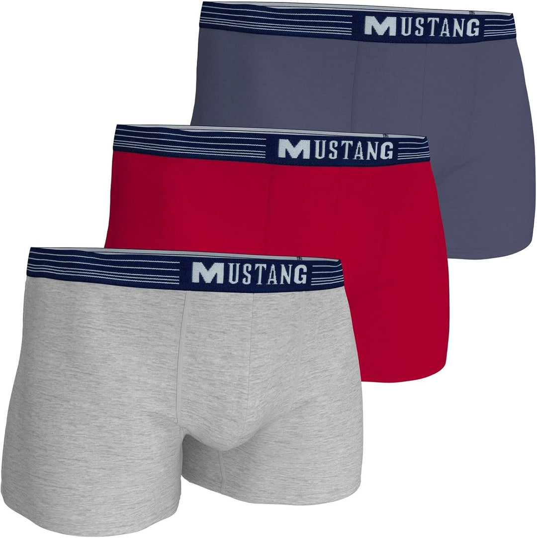 MUSTANG Men's Retro Shorts 3 Pack, Boxer Shorts, Pants, True Denim, S-XL S-XXL Red/Smokey Blue/Light