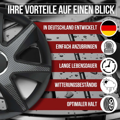Albrecht 14 Zoll Radkappen carbon/schwarz für Stahlfelgen - Run Radzierblenden aus hochwertigem Kuns