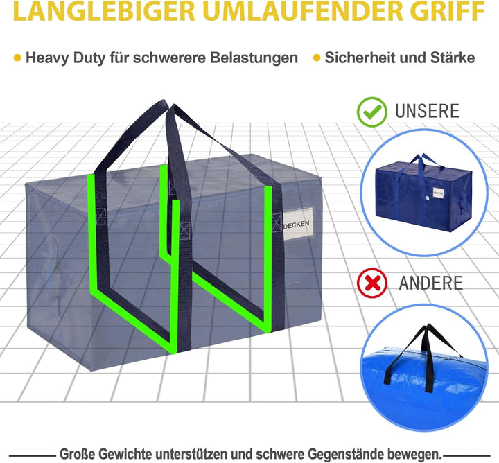VENO 4 Stück extragrosse Umzugstaschen,Aufbewahrungstasche mit Reissverschlüssen und Tragegriffen, r