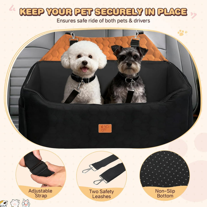 Hunde Autositz für Mittlere/Grosse, Abnehmbarer und Waschbarer Sitzerhöher Hundebett Auto, Inklusive